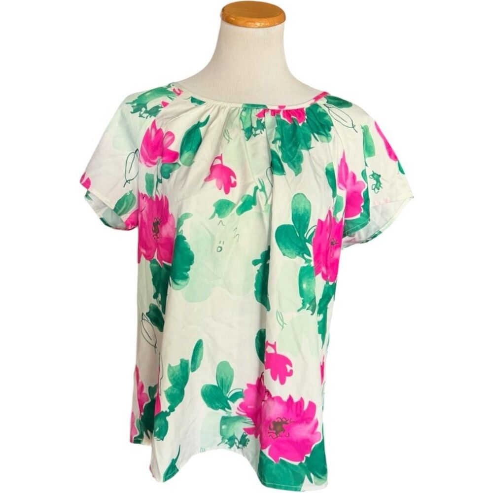Womens Emery Rose Floral Print Crew Neck Top Blouse - Sz XL